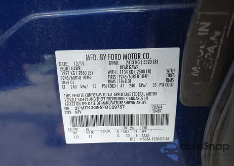 2015 Ford Edge Se из США, поврежденный, VIN 2FMTK3G95FBC29757